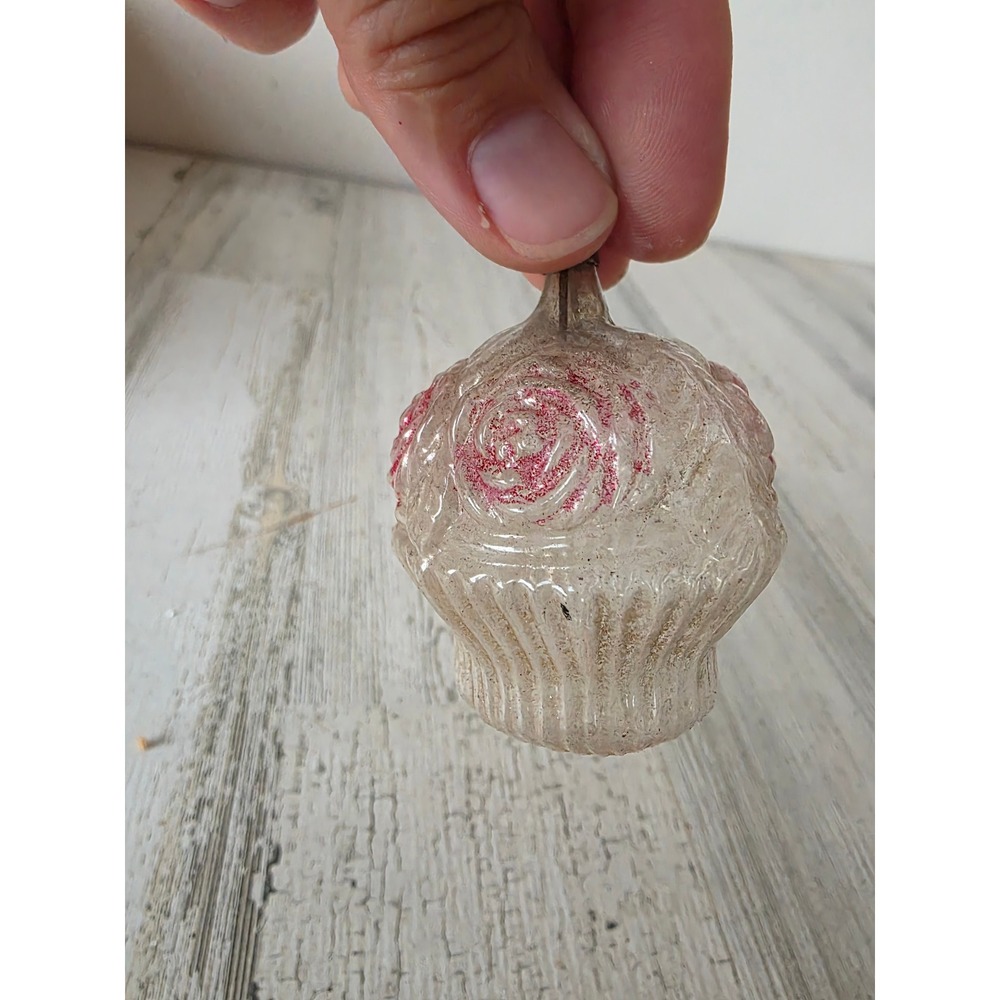 Antique flower bouquet glass on silvered ornament basket Xmas tree